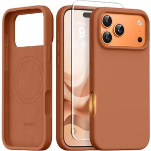 GONEZ Magnetic for iPhone 17 Pro Case, [Compatible with MagSafe] Anti-Scratch Microfiber Lining & Screen Protector, Silicone Camera Control, Shockproof Slim Phone Cover 6.3 inch, Rose Orange