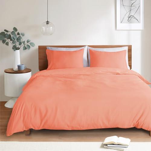 Mejoroom Coral Duvet Cover Queen Size – Queen Duvet Cover Set - Soft and Breathable Comforter Cover with Zipper Closure, 3Pieces, 1 Duvet Cover (90x90) and 2 Pillow Cases(20x26) Coral