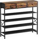 Shoe Rack, 5 Tier Shoe Organizer with 3 Drawers, Metal Shoe Storage for 24-30 Pairs of Shoes with Fabric Shelves and Wooden Top, Narrow Shoe Shelf for Closet Entryway, 5 Tier(41.3 × 10.8 × 37.8), Rustic Brown