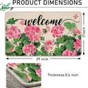 Welcome Spring Summer Geranium Flower Decorative Front Door Mat, Pink Floral Doormat Indoor Outdoor Non-Slip Floor Entryway Rug, Seasonal Home Kitchen Decoration 17x29 Inch
