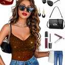 Avidlove Women's Mesh Camisole Cowl Neck Tank Top Cami Sequin Basic Tank Shirt Blouses (Brown, M)