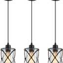 3 Lights Industrial Pendant Light with Glass Shade Matte Black Pendant Lighting Adjustable Industrial Retro Style Hanging Light,Kitchen Island Farmhouse Pendant Lights Fixtures for Kitchen,Farmhouse