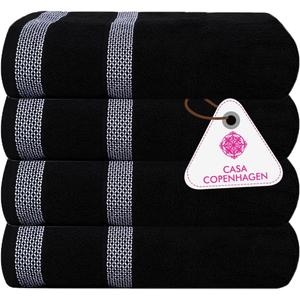 CASA COPENHAGEN, Solitaire, 600 GSM, 27x55 Inches Large Bath Towels, Set of 4 Towels, Super Soft and Absorbent, Egyptian Cotton Towels for Bathroom & Shower - Jet Black