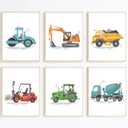 Watercolor Construction Trucks Wall Art Prints,Colorful Cartoon Construction Car Canvas Print,Construction Nursery Decor,Transportation Vehicle Decoration for Kids Toddler Playroom Decor,Set of 6