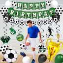 Soccer birthday Party Decorations, Soccer Birthday Party Supplies Kit, Include Sport Themed Birthday banner, Foil Fringe,Hanging Swirls, Soccer Balloons, Cake&Cupcake Toppers