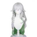 Meguru Greater Lord Rukkhadevata Wig Genshin Impact Cosplay Silver Braid Green Gradient Long Wave Hairs for Adult Women Cos Nahida Role Playing Party(Nahida)
