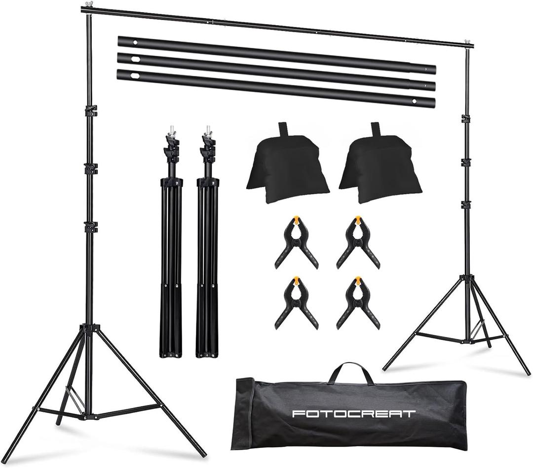 Backdrop Stand 6.5x6.5ft Adjustable Photo Studio Background Stand Support Frame Heavy Duty Photo Backdrop Stand Kit for Parties Wedding With 3 Crossbars 4 Backdrop Clamps,2 Sandbags Carrybag