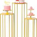 Wokceer Hexagon Pedestal Stand Cylinder Stands for Party 35.43" Set of 3 Nesting Display Cylinder Tables for Parties Wedding Living Room Patio Decor Gold
