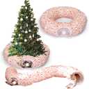 Leyndo 37 x 10 Inches Christmas Santa Cat Tunnel Bed Under Christmas Tree with Central Mat for Xmas Tree Skirt Warm Soft Cat Tube in Red Green Multifunctional Decorative Bed
