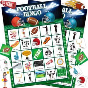 Football Party Games Football Bingo Game for Adults Kids Big Game Football Party Favors 24 Players Football Bingo Games Activities Football Birthday Party Supplies Favors (Green)