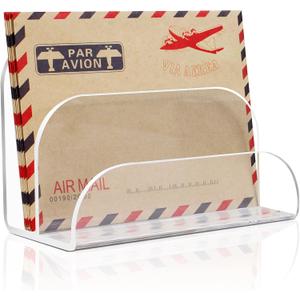 Acrylic Mail Organizer - 2 Section Desk Organizer with File Sorter and Letter Holder