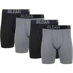 Gildan Men's Underwear Cotton Stretch Boxer Briefs, Multipack (Grey Flannel/Black Soot (4-pack, Long Leg))