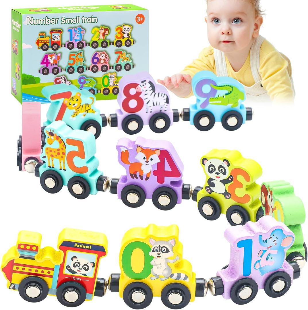 Train Set Toys for Toddlers, Wooden Animal Magnetic Train Toy, Montessori Toys for Toddlers, Preschool Educational Material for Kids, Birthday Gifts for Boys Girls