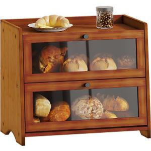 BAMBANG Bread Box for Kitchen Countertop, Extra Large Bamboo Bread Storage Container for Homemade Bread, Double Layer Sourdough Breadox, Bread Bin Organizer for Counter Cabinet Pantry, Brown