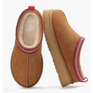 Genuine Suede Platform Slippers for Women Fuzzy Winter Warm Shoes Indoor Outdoor Size 8.  250/15