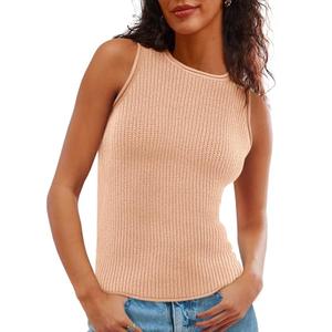 Imily Bela Womens Sleeveless Sweater Vest Casual Crewneck Loose Fit Knit Tank Tops Lightweight Trendy Summer Ribbed Pullover Pink, XL
