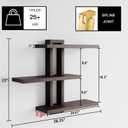 yaqew Variable Wood Floating Shelves Set of 3, Wall Cube Shelves 28.35" Max, Wall Shelves for Living Room Bathroom Bedroom - Dark Walnut Color - 28.35" x 23" x 5.9" Max, 5.9" deep