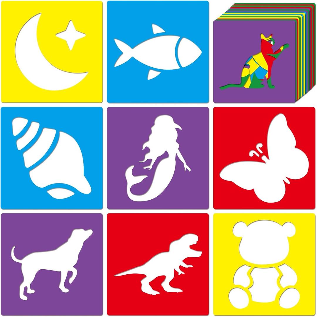 24 Piece Stencils for Kids Stencils for Painting Sidewalk Chalk Stencil Outdoor Garden Themed Stencil Kids Style Collection-5in