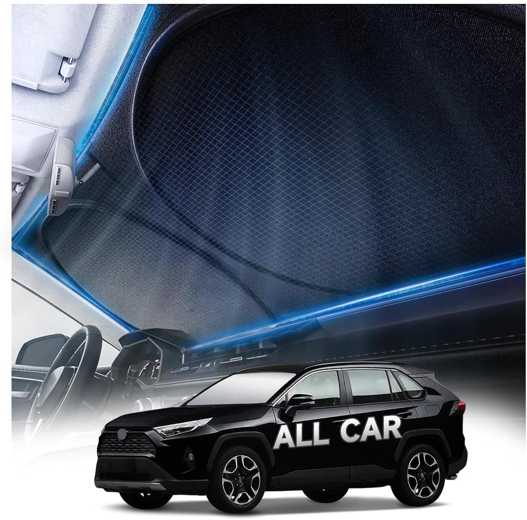  Doogoocoo Windshield Sun Shade for Car-[Multi-Layer 240T Polyester with Overlapping Design] Protects from Sun Rays & Heat, Keeps Car Cool, Fits Sedans, SUVs, Medium (64x32 Inches)