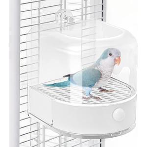 mini&moe Bird Bath for Cage, 4 in 1 Multifunction Birds House/Bath/Litter Box/Feeder Room, Bird Cage Accessories for Pet Birds Conure Budgies Cockatiels Lovebird,Finches, Parakeets, Mannikin, White