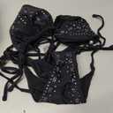 WDIRARA Women's 2 Piece Bikini Set Halter Triangle String Rhinestone Swimsuit Bathing Suit (Black, M)