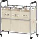 Tajsoon 3 Bag Laundry Sorter Cart, Laundry Hamper Sorter Basket with Heavy Duty Lockable Rolling Wheels for Clothes Storage, Beige