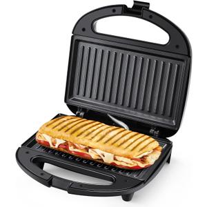 MONXOOK Electric Panini Press, 750W Sandwich Press, Non-Stick Coated Plates 8.46INx4.92IN, Panini Press Sandwich Maker with Indicator Lights, Cool Touch Handle, Black