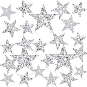 Syhood 24 Pieces Star Patches Iron on Rhinestone Adhesive Sequin Glitter Star Patches Appliques for Clothing Jeans Repair Decoration(1.57/2.36/3.15 Inch,Silver)