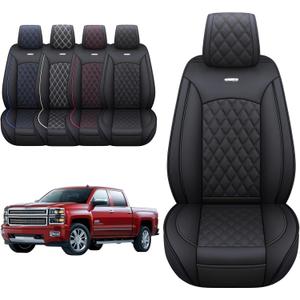 Aierxuan Chevy Silverado GMC Sierra 2 Front Seat Covers Pickup Custom Fit 2007-2025 1500 2500HD 3500HD Crew Double Extended Cab Waterproof Leather Seat Protectors(2 PCS Front, Black)