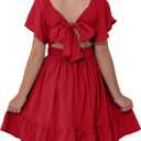 blibean Girls Summer Tie Back Dress Tween Kids Off Shoulder Dresses Size 4-15 Years (Red, XXL)
