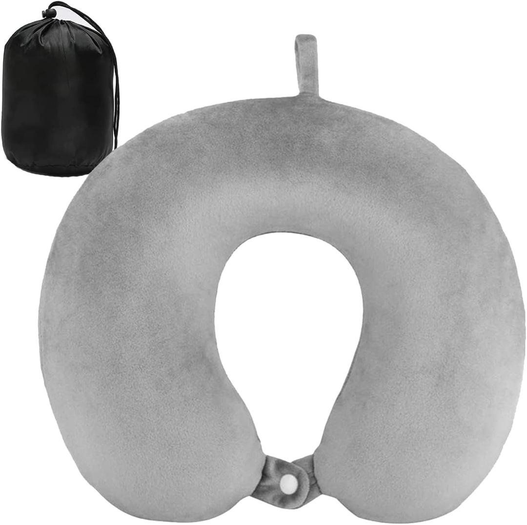 Neck Pillow for Traveling, Upgraded Travel Neck Pillow for Airplane 100 Percentage Pure Memory Foam Travel Pillow for Flight Headrest Sleep, Portable Plane Accessories Grey (Grey01)