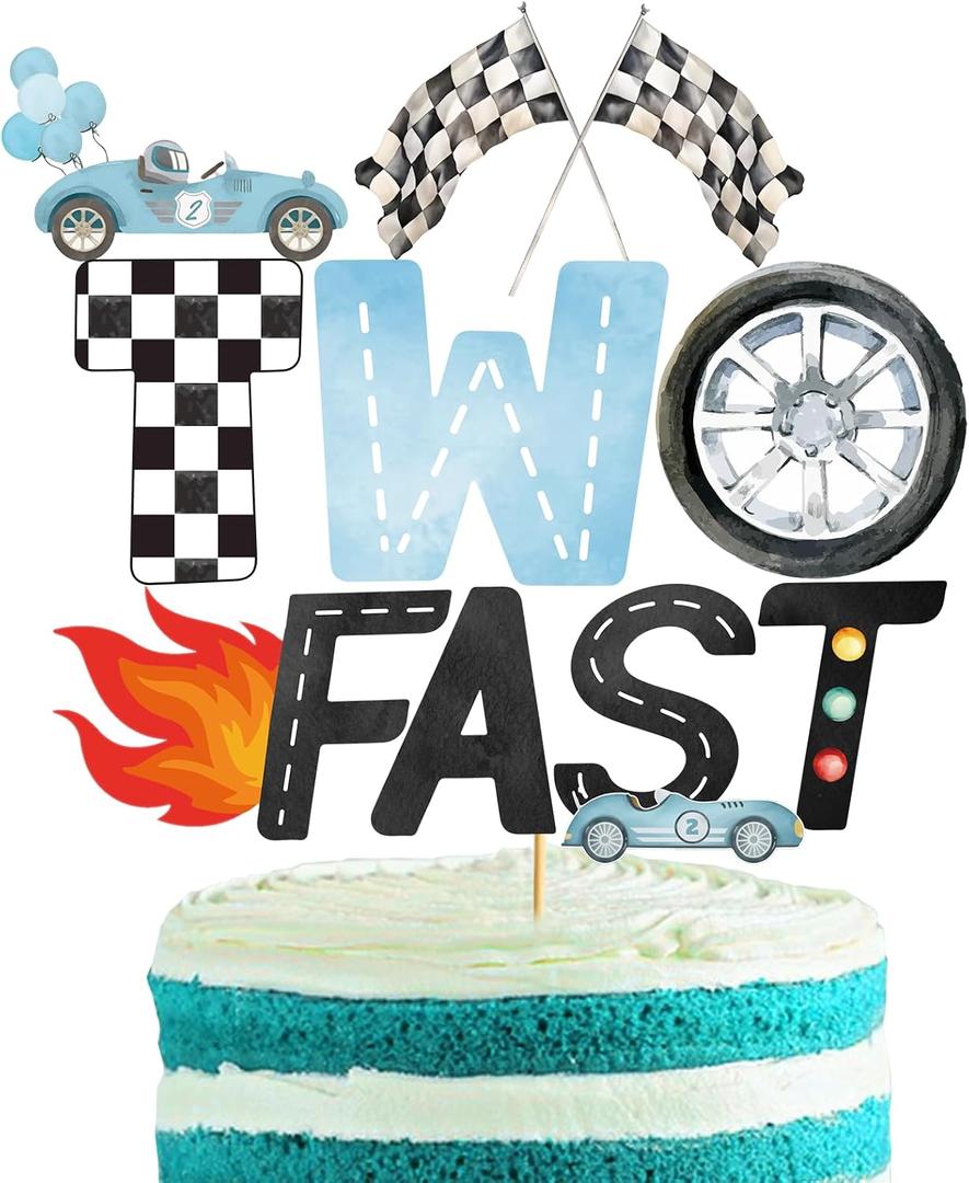 Two Fast Cake Topper Race Car Cake Topper Car Cake Decorations Two Fast Birthday Decorations for Boys Girls 2nd Birthday Party Decorations