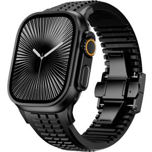 Silicone Band Compatible with Apple Watch Ultra 3/2/1 Band 49mm for Men, Rugged Heavy Duty Sport Band with Folding Buckle for iWatch Series 11/10 46mm, 9/8/7 45mm, 6/5/4 44mm, 3/2/1 42mm