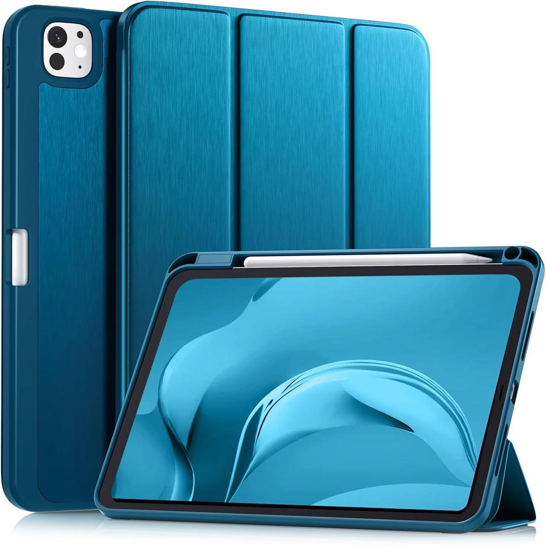 Akkerds for iPad Pro 11 Inch Case (M5/M4) 2025/2024 6th/5th Generation with Pencil Holder, for iPad Pro Case 11 Inch with Trifold Stand Protective Cover/Soft TPU Back, Auto Wake/Sleep, Peacock Blue