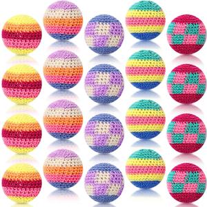 Hiboom 20 Pcs Multicolored Crochet Knitted Juggling Balls Assorted Geometric Patterns Juggling Bean Bags Funny Footbags Kick Sack Toys for Indoor Outdoor Adults