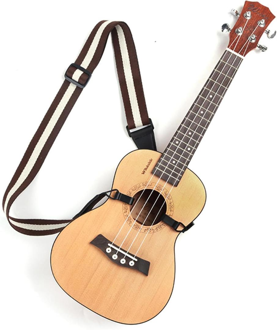 Adjustable Ukulele Strap, No-Drill Ukulele Straps Adult Size, Easy to Use with Double J Hooks, Ukulele Accessories (Brown)