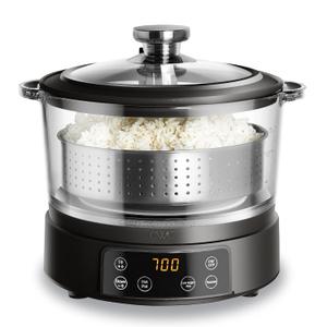 COOK WITH COLOR 3L Glass Mini Low Carb Rice Cooker Holds 2 Cups Raw/Makes 6 Cups Cooked with Auto Lift Filter Basket, Hotpot & Steamer for Rice, Grains, Digital Panel with Keep Warm, Black