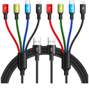 Multi Charging Cable 3.5A Multiple Charger Cable Braided 4 in 1 Multi USB Cable Fast Charging Cord with IP/Type C/Micro Ports for Cell Phones/iPhone Series/Tablets/Samsung Galaxy & More (2Pack 4Ft)