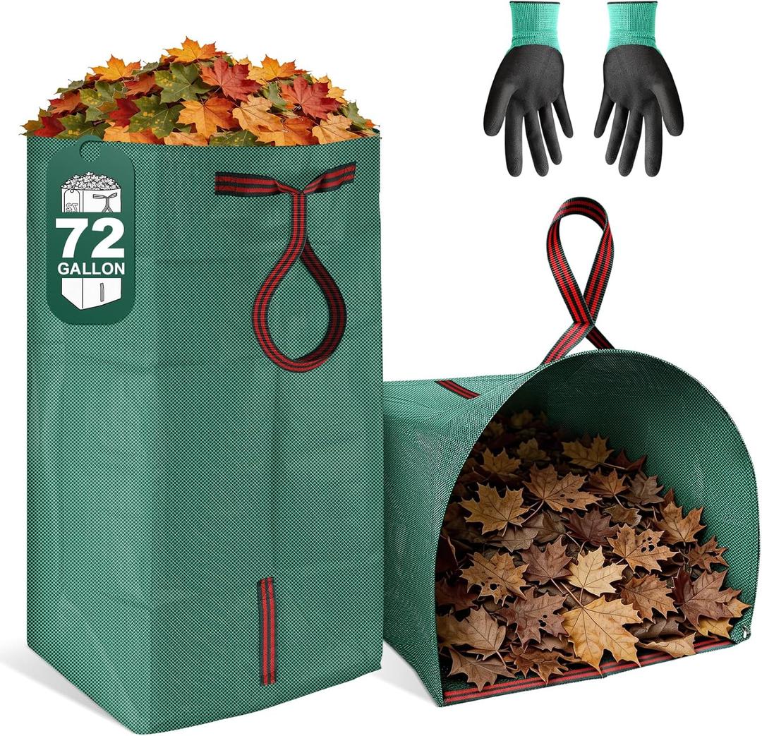 Yard Waste Bags 2-Pack 72 Gallon, Reusable Leaf Collector, Self-Standing Leaf Bags with Reinforced Handles, Collapsible Dustpan-Type Garden Bag for Leaves, Grass, Debris, and Outdoor Cleanup YoJinXtra
