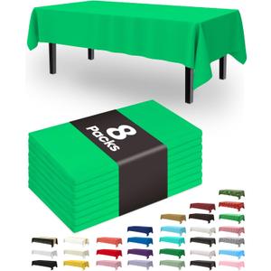 Pureegg Plastic Table Cloth Disposable 8 Pack, 54 x 108 Inch Table Cloths, St Patricks Day, Christmas Decorations, Tablecloths, Rectangle, Forest, Emerald, Plastic Cover, Leakproof & Sturdy, Green