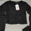 MEROKEETY Women's Long Sleeve Square Neck Crop Top Ribbed Slim Fitted Y2K Casual T-Shirt Tops Size S