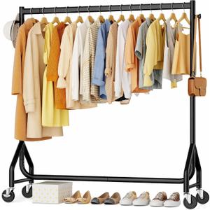 Clothes Clothing Rack, Rolling Heavy Duty Clothes Rack Load 420 LBS With Wheels, Metal Clothes Rack for Hanging Clothes, Portable Standing Clothes Garment Rack, Black,48 inches