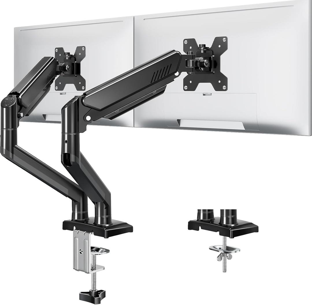 Dual Monitor Stand fits up to 32 inch, 4.4-22 lbs Computer Screens, Dual Monitor Desk Mount Height Adjustable, Monitor Arms for 2 Monitors, Home Office VESA Mounts with Gas Spring, Freelift Black