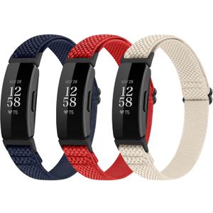 Adjustable Elastic Nylon Sport Bands Compatible with Fitbit Inspire 3/Inspire 2/Inspire/Inspire HR/Ace 2/Ace 3, Soft Loop Stretchy Straps Replacement Wristbands for Fitbit Inspire Women Men (Indigo+China Red+Beige)