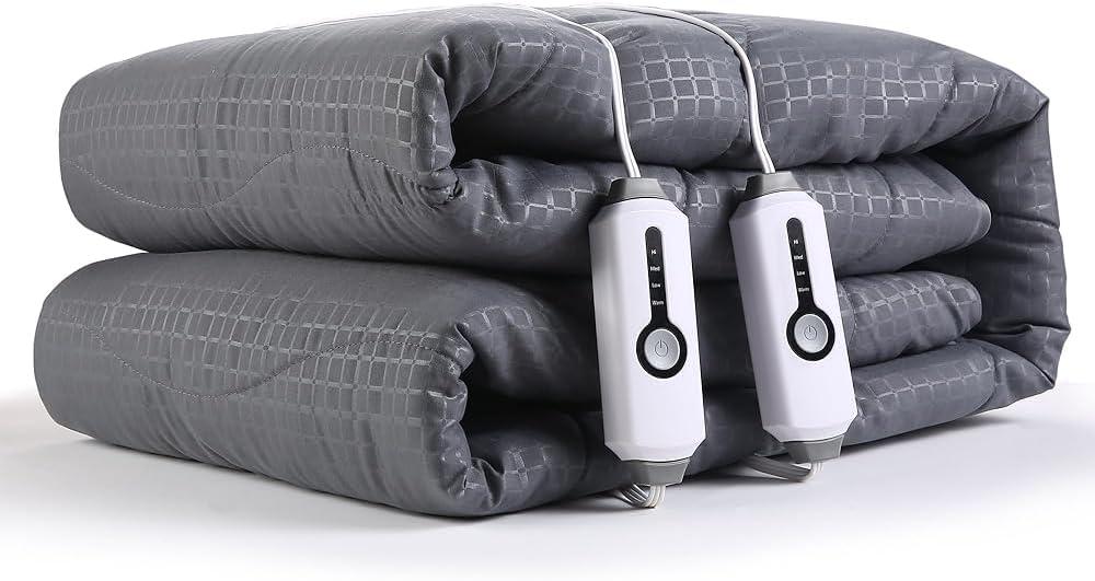 SUNNY HEAT Electric Mattress Pad King Size 78''x80'', 4 Heating Levels & 10 Hour Auto Shut Off, Elastic Deep Pocket, Warm and Soft Comfort Fabric, Machine Washable, Grey