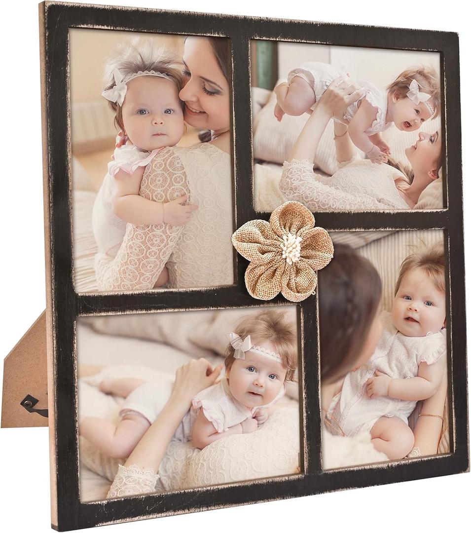 MONT PLEASANT Collage Picture Frame 5x7 4-Opening Rustic Farmhouse Collage Photo Frames 4X6 with Mat Family Muti Frame for Wall Decor Hanging or Tabletop Display Black