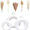 VELOVA Set of 3 White Ceramic Vase with 65 PCS Dried Pampas Grass Flowers Aesthetic Boho Modern Small Round Cute Vases for Decor Living Room Coffee Table Shelf Bedroom Office Desk Home Gifts Women Mom