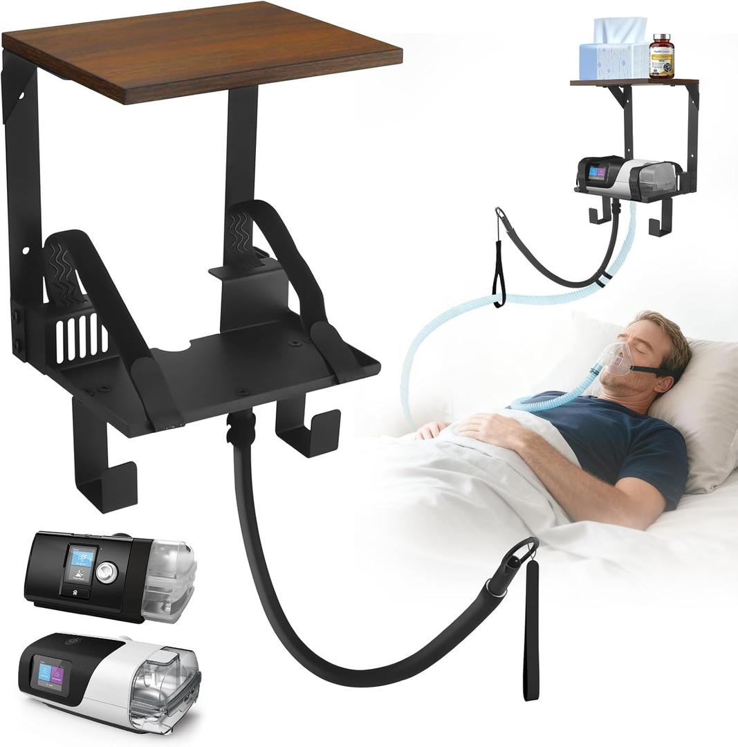 Upgraded CPAP Shelf Wall Mount, 2-Tier Organizer for ResMed AirSense 11 | with Adjustable CPAP Hose Holder & Mask Hook, Avoid Hose Entanglement | Bedside CPAP Stand to Reclaim Your Nightstand