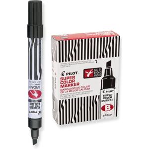 2 x PILOT Super Color Refillable Permanent Markers, Black Ink, Broad Chisel Point, 12-Pack (44100)