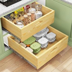 Pull Out Cabinet Organizer, Soft Close Slide Out Solid Wooden Drawers(17"W X 21"D x 6.2''H), Heavy Duty Full-extension Roll Out Shelves for Kitchen Cabinets,Pantry & Closet Organizers and Storage
